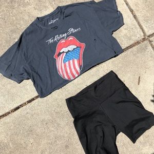 Distressed Rolling Stone Crop tee